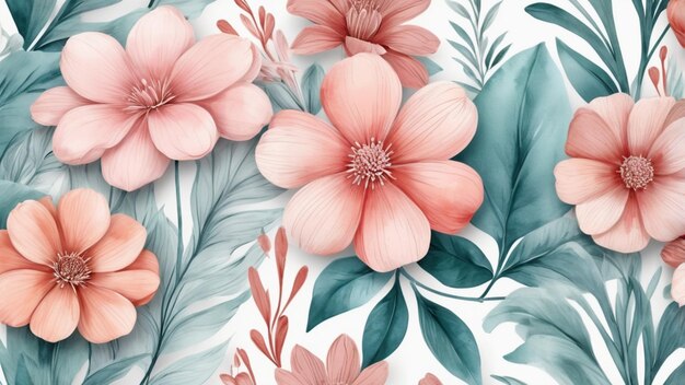 Abstract floral art background template Botanical watercolor hand drawn flowers brush line art