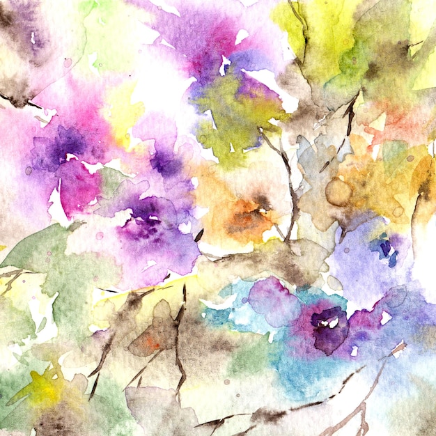 Abstract floral background Watercolor colorful flowers painting Floral wallpaper Greeting card