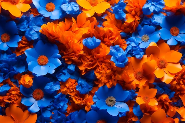 Photo abstract floral background with blue and orange flowers