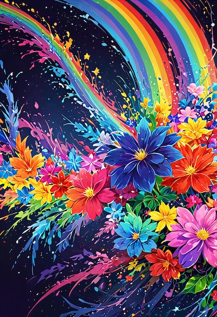 Photo abstract floral design in rainbow colors