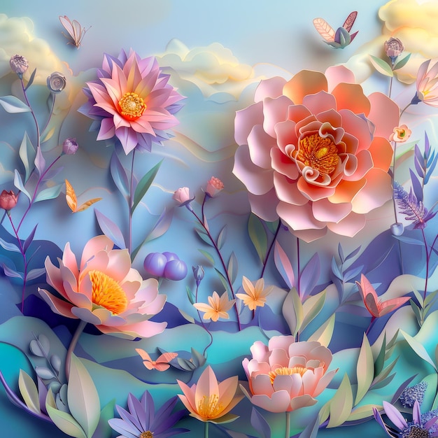 Abstract Floral Fantasy in Pastel Colors