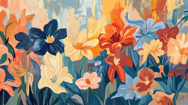 Abstract floral painting with vibrant colors and brushstrokes