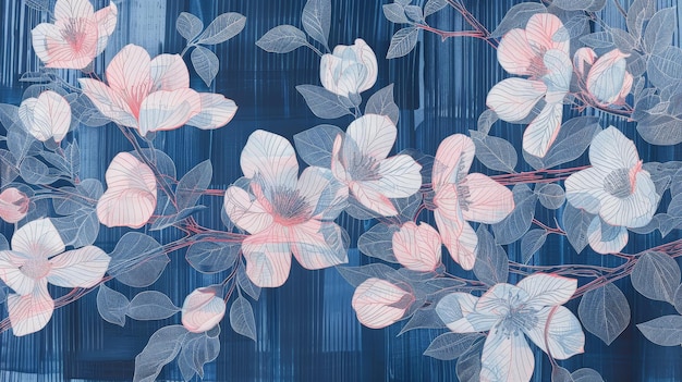 Abstract Floral Pattern with Pink and Blue Tones