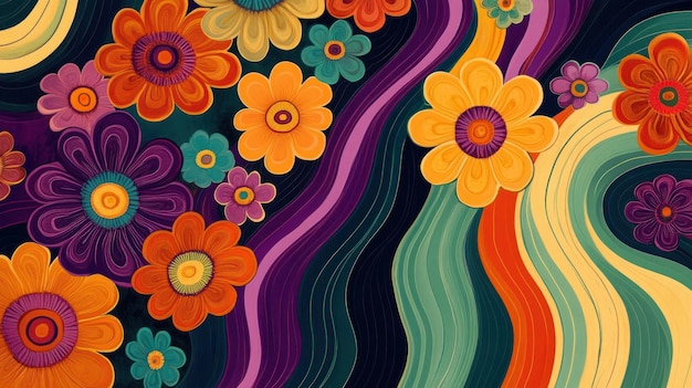 Photo abstract floral pattern with wavy lines and vibrant colors