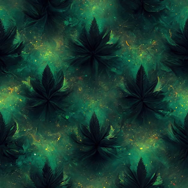 Abstract floral seamless backround with leaves of cannabis Seamless pattern 3D render Ai generated