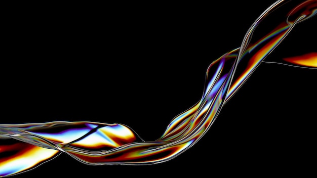 Abstract flow shape with rainbow reflections and refractions