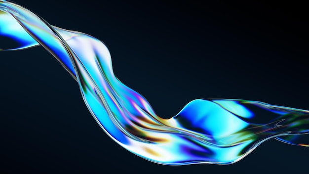 Abstract flow shape with rainbow reflections and refractions