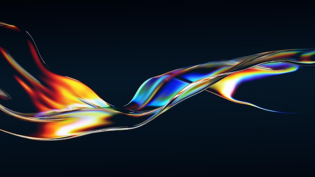 Abstract flow shape with rainbow reflections and refractions