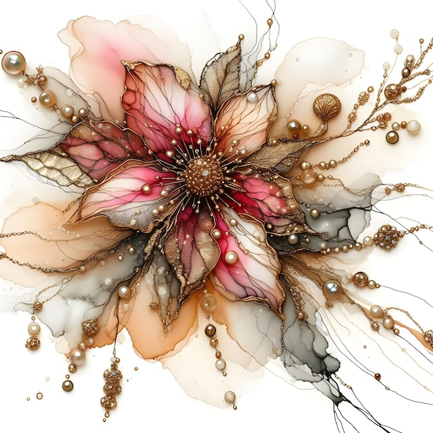 An abstract flower made of splashes of alcohol ink