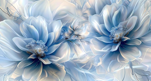 an abstract of flowers in a blue and white color