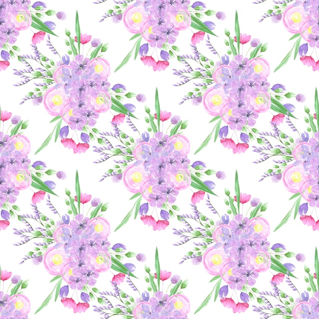 Abstract flowers Hand drawn watercolor bouquet seamless pattern isolated on white background Can be used for textile wrapping fabric