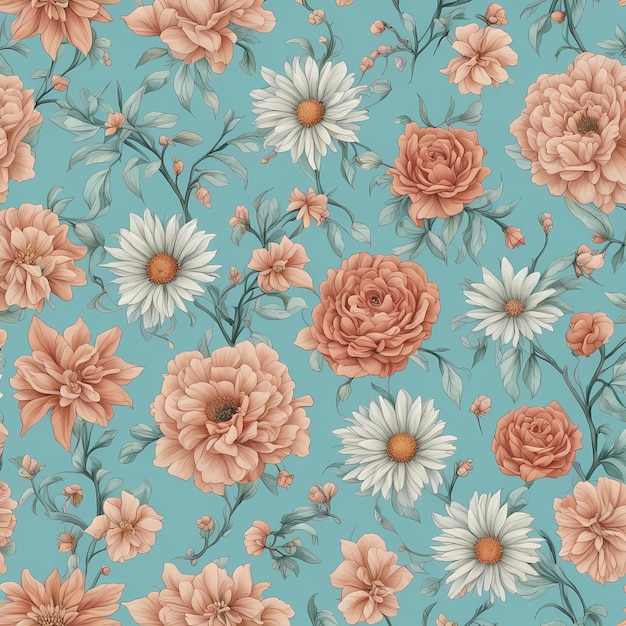 Abstract flowers texture background Seamless flower soft cyan blue background illustration