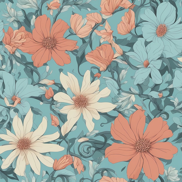 Abstract flowers texture background Seamless flower soft cyan blue background illustration