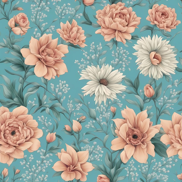 Abstract flowers texture background Seamless flower soft cyan blue background illustration