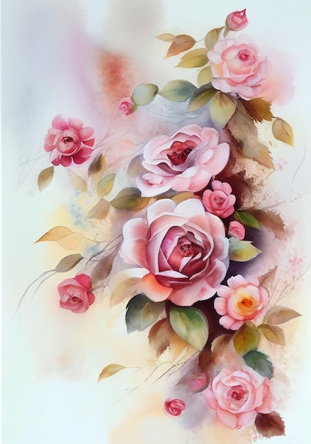 Abstract Flowers watercolor aureate plants the fashion of modern art wall