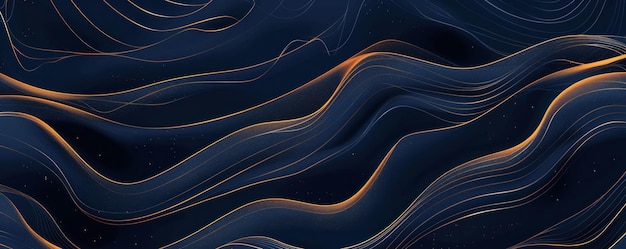 Abstract flowing lines on a dark background with golden accents creating a sense of movement and elegance