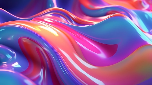 Abstract fluid 3d holographic colorful neon curved waves moving background