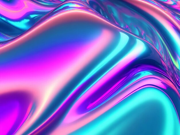 Abstract fluid 3d render holographic iridescent gradient neon curved wave in motion generative ai