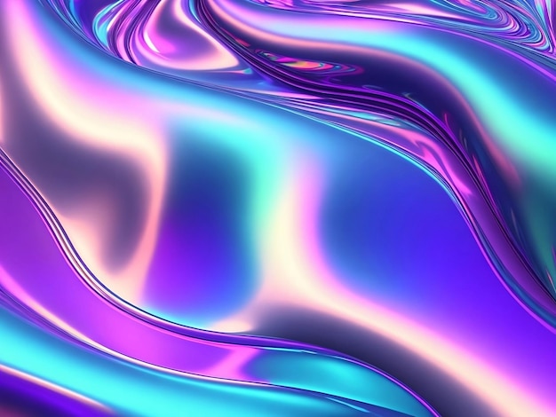 Abstract fluid 3d render holographic iridescent gradient neon curved wave in motion generative ai