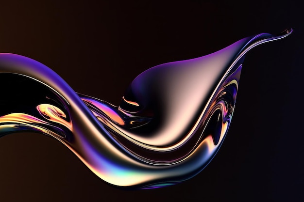 Abstract fluid 3d render holographic iridescent neon curved wave in motion dark background