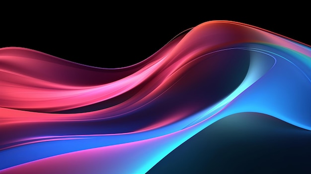 Abstract fluid 3d render holographic iridescent neon curved wave