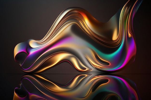 Abstract fluid 3d render holographic iridescent neon