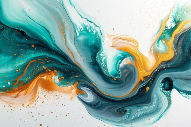 Abstract Fluid Acrylic Art in Teal and Gold