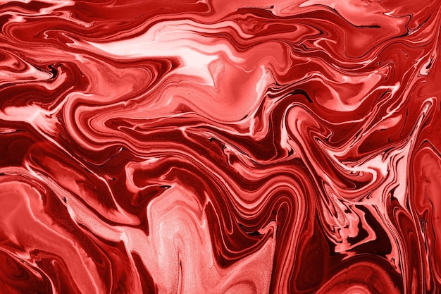 Abstract fluid art background bright red and ruby colors Liquid marble Acrylic painting on canvas with wine gradient