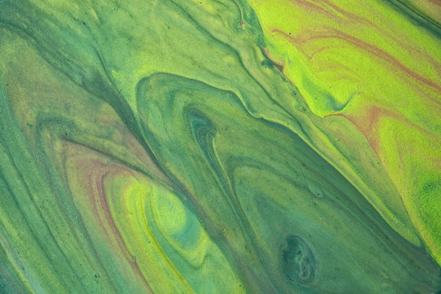 Abstract fluid art background dark green and olive colors. Liquid marble. Acrylic painting with gradient and splash.