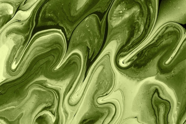 Abstract fluid art background green and olive colors Liquid marble Acrylic painting with lines and gradient