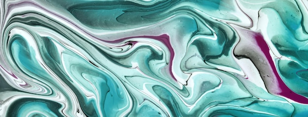 Abstract fluid art background light cyan and white colors Liquid marble Acrylic painting with turquoise lines