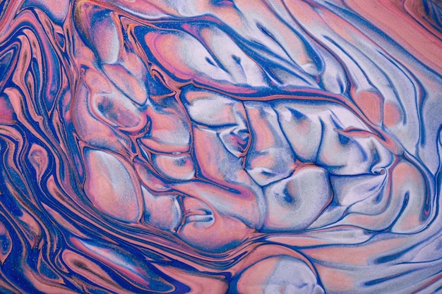 Photo abstract fluid art background navy blue and pink colors. liquid marble. acrylic painting with silver gradien.