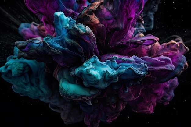 Abstract fluid art in blue and purple tones on a black background Generative Ai