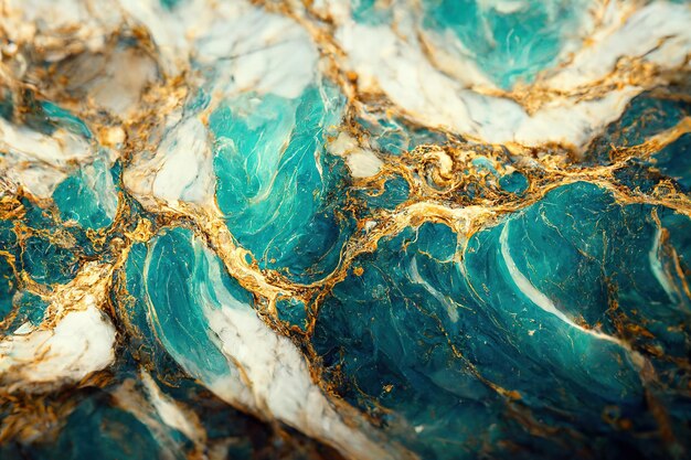 Abstract fluid art modern wallpaper Marbe gold and turquoise texture