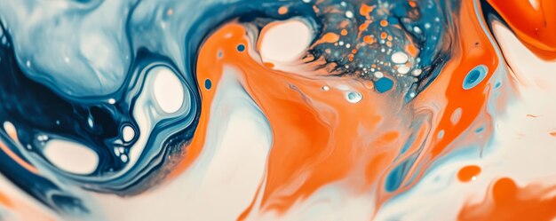 Photo abstract fluid art painting with orange and blue swirling patterns