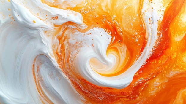 Photo abstract fluid art with orange and white swirls