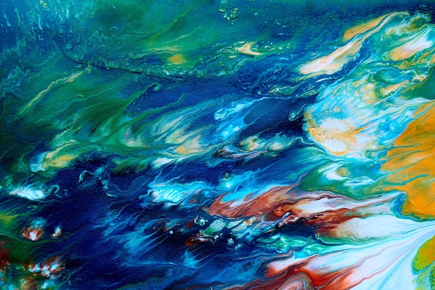 Abstract fluid blue green pattern background Cosmic sea waves stains of paint creative liquid art Colors of the planet earth