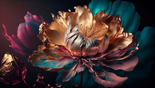 Abstract fluid ink flower Generative AI