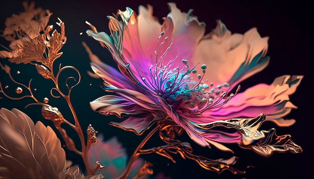 Abstract fluid ink flower Generative AI