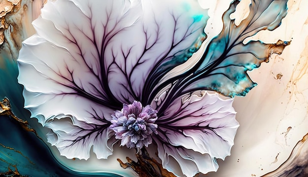 Abstract fluid ink flower Generative AI