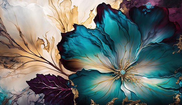 Abstract fluid ink flower Generative AI