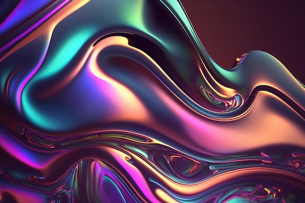 Abstract fluid iridescent holographic neon curved wave Generation AI