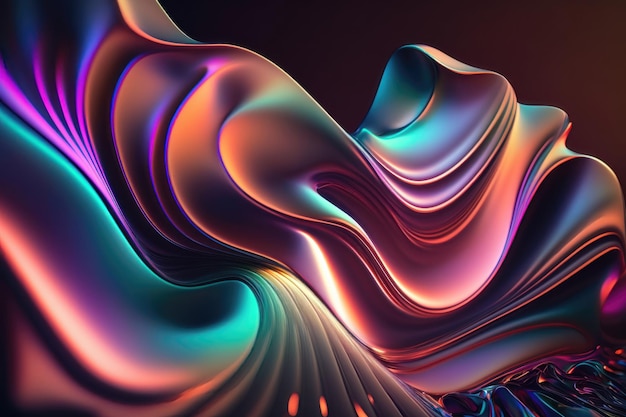 Abstract fluid iridescent holographic neon curved wave Generation AI