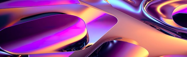 Abstract fluid iridescent holographic neon curved wave panoramic background Generative AI