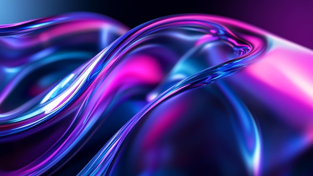 Photo abstract fluid shapes with smooth reflective surfaces in vibrant colors of blue purple and pink