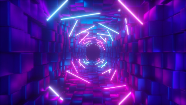 Abstract flying in futuristic corridor