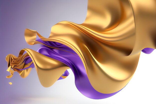 Abstract flying golden fabric on a white background Generative AI