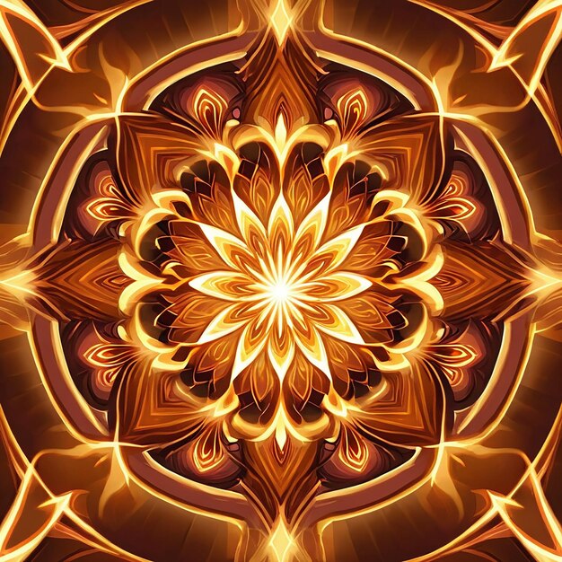 Abstract fractal art with golden colors and floral pattern