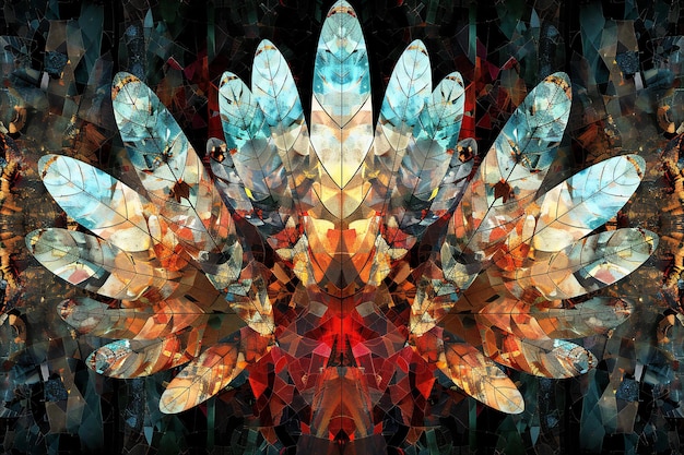 Abstract fractal background with feathers generated illustration