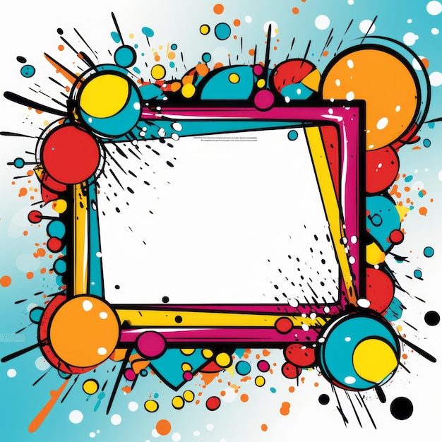 Photo an abstract frame with colorful paint splatters on a blue background